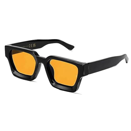 Image of SHEEN KELLY Retro Thick Rectangle Chunky Sunglasses For Women Men Trendy Classic Narrow Square Black Tortie Frame Fashion 90s Glasses