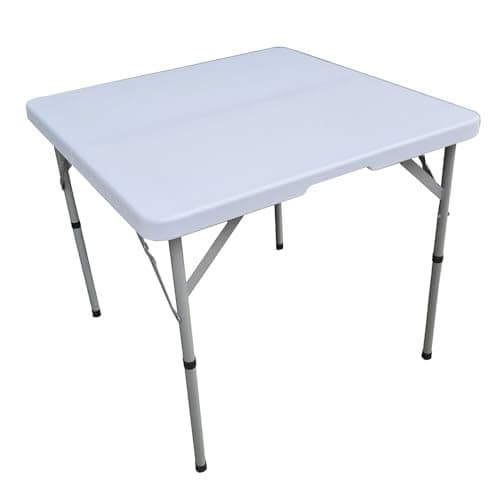Image of 3ft 4ft 6ft Trestle Table Indoor Outdoor Garden Catering Folding Table with Handle Plastic Picnic Garden Foldable Plastic Table for Picnic Party Dinner Camping Hiking White ((L86 x W86 x H74 cm) 3FT)