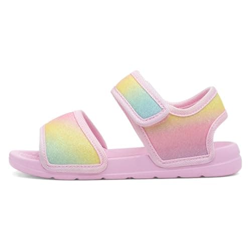 Image of Shoe Zone - Girls Pink Easy Fasten Rainbow Glitter Flat Sandal - Size 11 Child UK - Pink