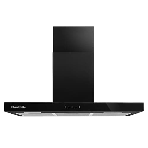Image of Russell Hobbs 90cm T-Shaped Cooker Hood in Black with 3 Speed Settings with 3x Washable Aluminium Filters, Extraction or Recirculation, Boost Function, ECO LED Lights A++ Energy Rating, RHGCH903B