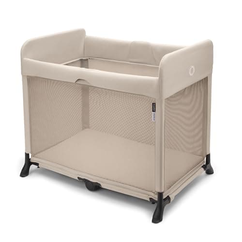 Image of Bugaboo Stardust - All-in-one, Quick to Assemble, Black pop-up Travel cot and playpen for Babies and Toddlers with Mattress and Zip-in Bassinet, Desert Taupe
