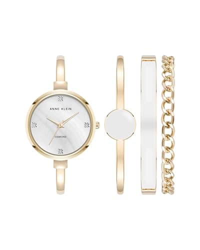 Image of Anne Klein Women's Lab Grown Diamond Accented Bangle Watch and Bracelet Set, AK/5142