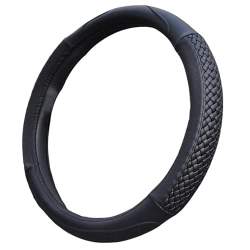 Image of Moyishi Top Leather Steering Wheel Cover Universal Fit Soft Breathable Steering Wheel Wrap (Black) by Moyishi
