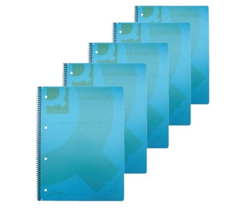 Image of Q-Connect Spiral Bound Polypropylene Notebook 80 Single Pages, A4, Blue, Pack of 5