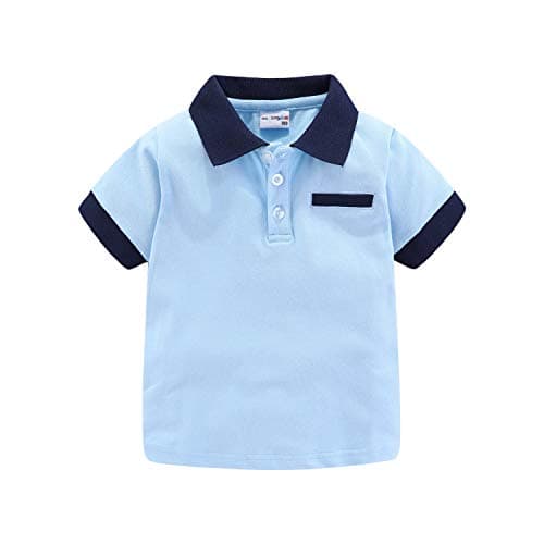 Image of Mud Kingdom 6 Years Boys Polo Shirts Short Sleeve Turn-Down Collar T-Shirt for Little Boy Summer Solid School Uniform Blue
