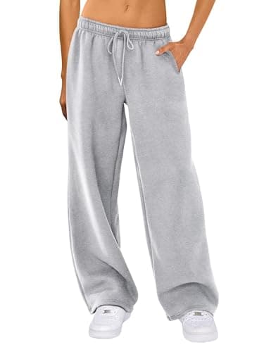 Image of Kouoybt Women's Wide Leg Sweatpants Casual Solid Color Joggers Sweatpants Trendy Drawstring Baggy Long Pants High Waisted Casual Trousers (A-Gray, XL)