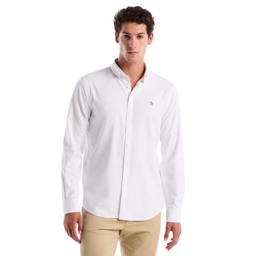 Image of Original Penguin Men's EcoVero™ Oxford Stretch Shirt Long Sleeve 100% Cotton - Bright White