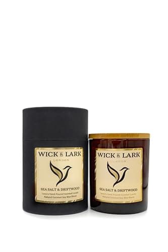 Image of Wick & Lark - Sea Salt & Driftwood -Luxury Hand Poured Scented Candle. 100% Vegan Coconut Soy Wax. Made in London. Ethically Sourced. 45 Hour Burn Time