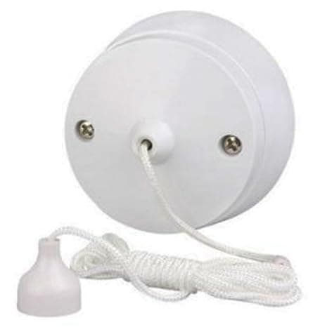 Image of U-Trade Standard Round Ceiling Pull Cord Light Switch 2 Way 6 Amp - Ideal for Bathrooms and Utility Rooms –1.5M Adjustable Cord - White.