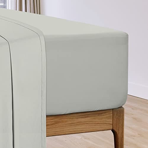Image of Pizuna Cotton Percale King Size Fitted Sheets Silver,100% Long Staple Combed CottonKingsize Fitted Bed Sheets 160x200 cm,Percale Weave 40 cm Deep Fitted King Size Sheet 1 PC Silver