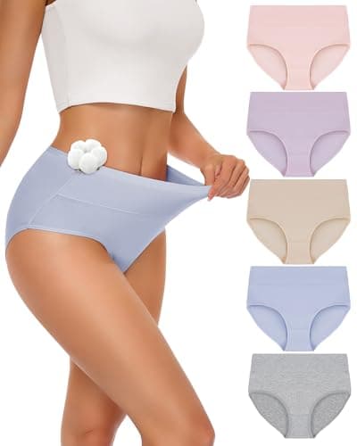 Image of SIMIYA 5 Pack Cotton Underwear Women, High Waisted Knickers for Women Multipack Comfy Stretchy Ladies Full Briefs Pants Soft Plus Size Panties 5XL
