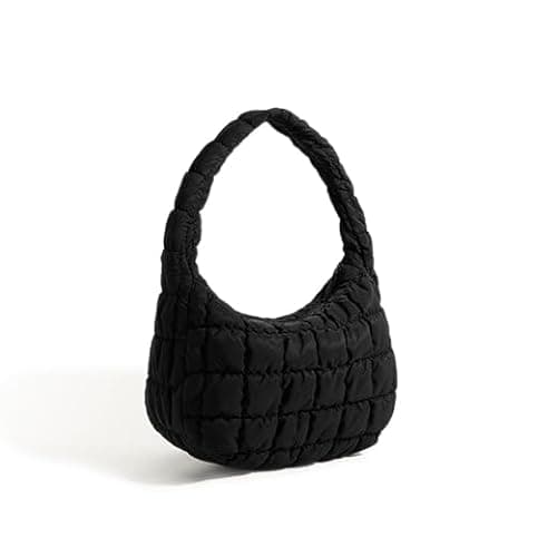 Image of HEGEELAR Puffer Underarm Handbag for Women, Small Cute Designer Hobo Bag, Quilted Padding Shoulder Bags, Soft Nylon Puffy Shoulder Purse, Black