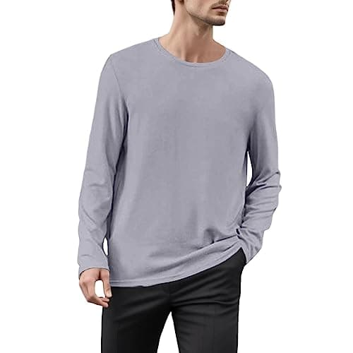 Image of Modeewel Sleep Shirt Men's Soft Pyjama Top Breathable Basic Long Sleeve T-Shirts Pullover Breathable Pyjamas Sleep Shirts Sleep Tops Sleepwear Loungewear Plain, gray, XL