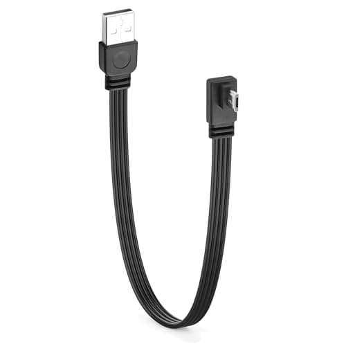 Image of JSADZKJ 90 Degree USB 2.0 to Micro USB Flat Cable,24AWG Type-A to Micro USB Charging Cable,2A Fast Charge 480Mbps Transmission Flat USB Micro Port Data Cable,for Game Console,Camera-0.98Ft (Left)