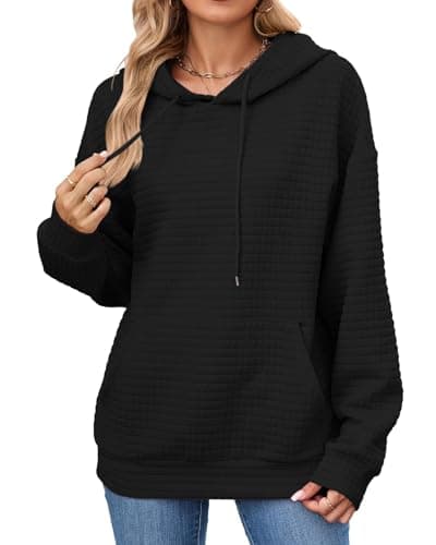 Image of iChunhua Waffle Hoodies for Women UK Plain Soft Thin Hooded Sweatshirt Fall Fashion 2025 Trendy Black S