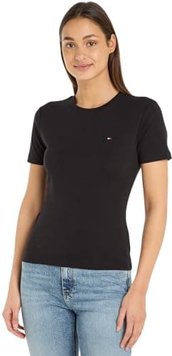 Image of Tommy Hilfiger Women’s Short Sleeve Round Neck Slim Cody T-Shirt, Black (Black), L