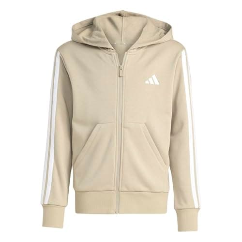 Image of adidas Girl's ESSENTIALS FULL ZIP HOODIE, Wonder Cargo/white, 11-12 Years