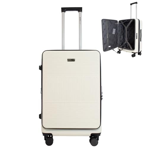 Image of Bordlite 24" Medium Suitcase – ABS Hardshell Front Opening Lightweight Luggage, Expandable +4cm with 8X Spinner Wheels, Combo Lock, Telescopic Handle – Ivory
