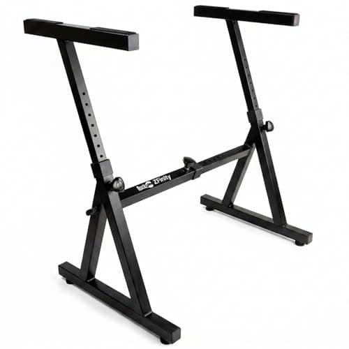 Image of RockJam Z Frame Keyboard Stand Heavy Duty Adjustable – Professional Digital Piano Stand with High Load Capacity, Stable Z Style Design, Includes Lessons, Anti-Slip Feet for Stage & Studio Use