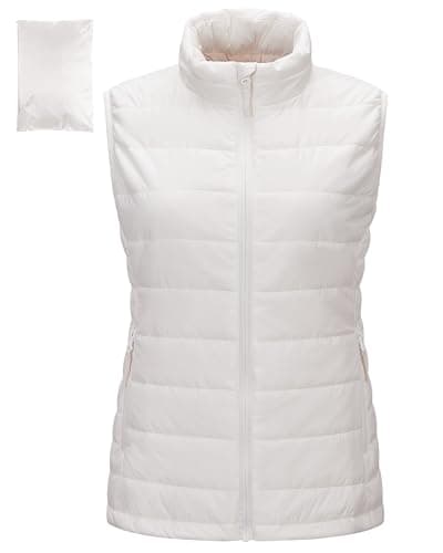 Image of Outdoor Ventures Womens Puffer Gilet Packable Quilted Vest Padded Outwear Vest Bodywarmer Ladies Windproof Sleeveless Jacket Hiking Running Golf Riding Cream L
