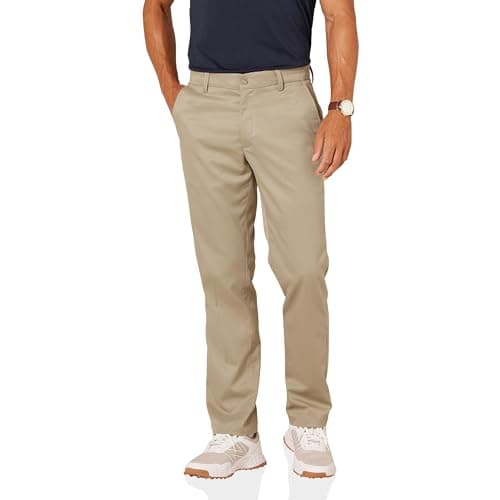 Image of Amazon Essentials Men's Straight-Fit Stretch Golf Trousers, Khaki Brown, 34W / 32L