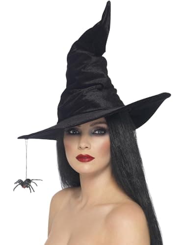 Image of SMIFFYS Witch Hat, Black, Includes Spider Halloween, Carnival