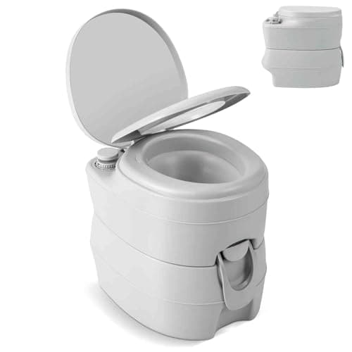 Image of TANGZON 20L Portable Toilet Camping Porta Potty, 150 KG Travel Toilet Potty Seat with Waste Tank, Flush Pump, Indoor Outdoor Dual Outlet Commode with Handles for Camping Fishing Boating (Grey)