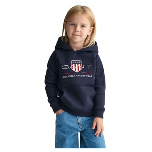 Image of GANT Unisex Kid's Archive Shield Raglan Hoodie Hooded Sweatshirt, Evening Blue, 98-104