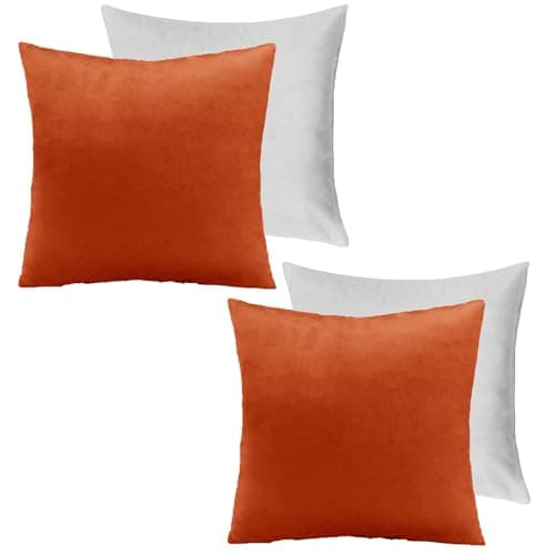 Image of Sienna Matt Velvet Cushions with Covers Included Cushion Covers Burnt Orange, Filled Sofa Seat Cushions Smooth Soft Throw Pillow Living Room Cushion Pads, Rust Pack of 2