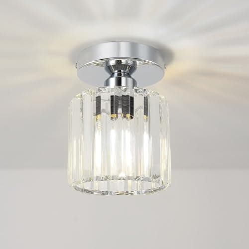 Image of ANWIO Hallway Lights Ceiling,Kitchen Light Ceiling,Ceilings Lights Living Room,E27 Light Shade Ceilings,Morden Silver Crystal Chandelier,Lounge Lights Ceilings (LAMP DIAM 13.5 CM)