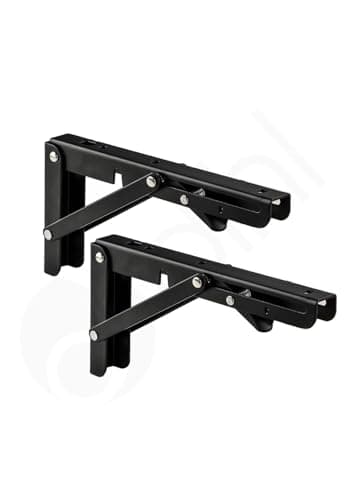 Image of Dihl 2X Folding Shelf Brackets, 8 Inch, Space Saving Heavy Duty Wall Mounted Foldable Shelving Mounts, 8” 20cm, Steel, Black, Load Capacity 45 KG, 1 Pair