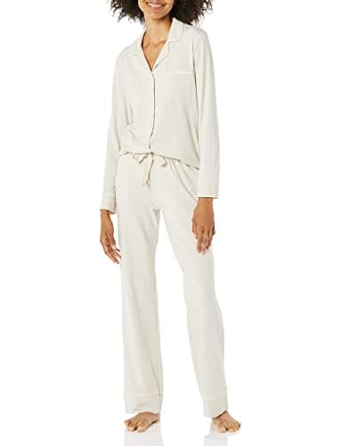 Image of Amazon Essentials Women's Cotton Modal Long-Sleeve Shirt and Full-Length Bottom Pyjama Set, Beige, XL