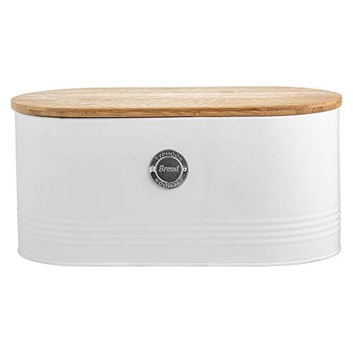 Image of EHC Arctic Round White Bread Bin Crock Storage Container With Lid, L33.5 x W18 cm x 16(H) cm - 7.5 Litre, White