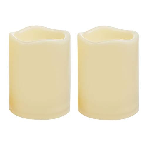 Image of 2 PCS 3" x4" Waterproof Outdoor Battery Operated Flameless LED Pillar Candles with Timer Flickering Plastic Resin Electric Decorative Light for Lantern Patio Garden Home Decor Party Wedding Decoration
