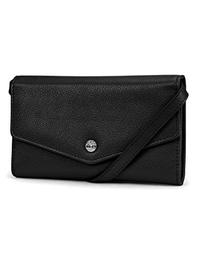 Image of Timberland Women's RFID Leather Wallet Phone Bag with Detachable Crossbody Strap, Black (Pebble), One Size