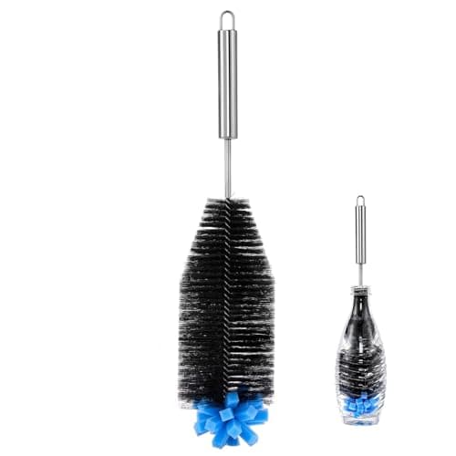 Image of Reusable Bottle Brush Cleaner - Stainless Steel 31cm Brush for Narrow Mouth Glass Containers | Kitchen Washing Tools for Mugs Cups Jars Glass Bottles Pitchers Decanters Tumblers Home Rest
