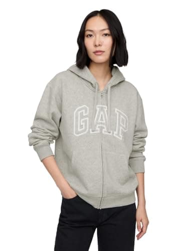 Image of GAP Women's Logo Hoodie Hooded Full Zip Sweatshirt, Grey White Marl, XS