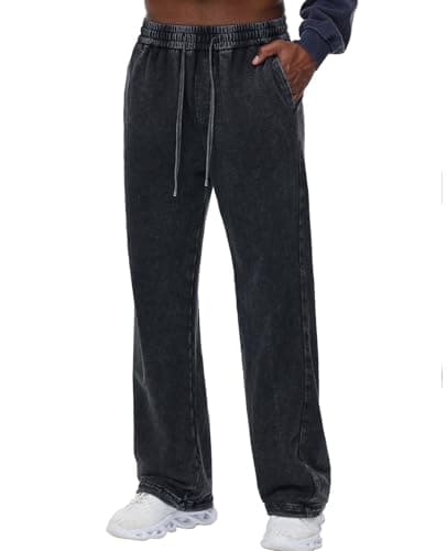 Image of KEEPSHOWING Mens Sweatpants Athletic Acid Washed Cotton Elastic Waist Joggers Drawstring Jogger Pants Workout Long Pants, Wk350-black, Large