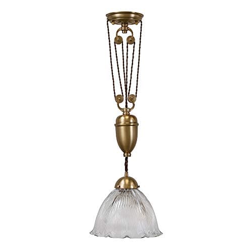 Image of The Soho Lighting Company D'Arblay Brass French Rise and Fall Large Scalloped Dome Dining Room Pendant Light