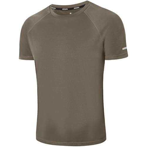 Image of Mens Gym T-Shirts Athletic Running Sports T Shirts for Men Quick Dry Moisture Wicking Workout Work Training Breathable Cool Short Sleeve Tops（T5010-Khaki-L）