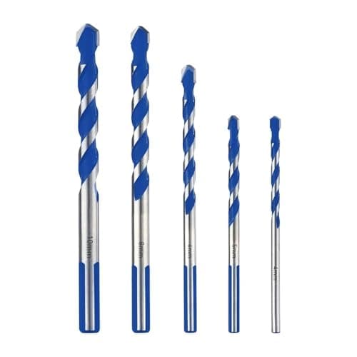 Image of 5 Pcs Hammer Drill Bit Set for Concrete, Brick, Tile, Glass - Carbide Triangle Tip, 4mm 5mm 6mm 8mm 10mm, 1/4" Hex Quick Change Shank
