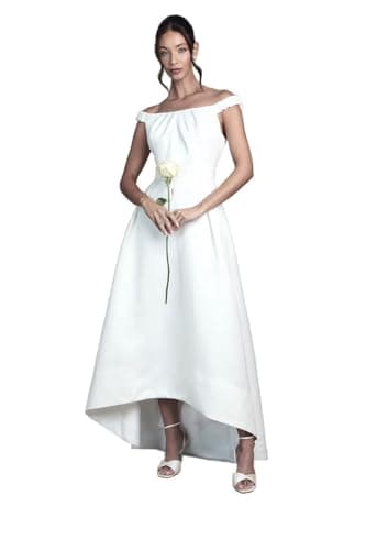 Image of Coast Bardot Fit and Flare Hi Low Hem Maxi Wedding Dress, 14, Ivory
