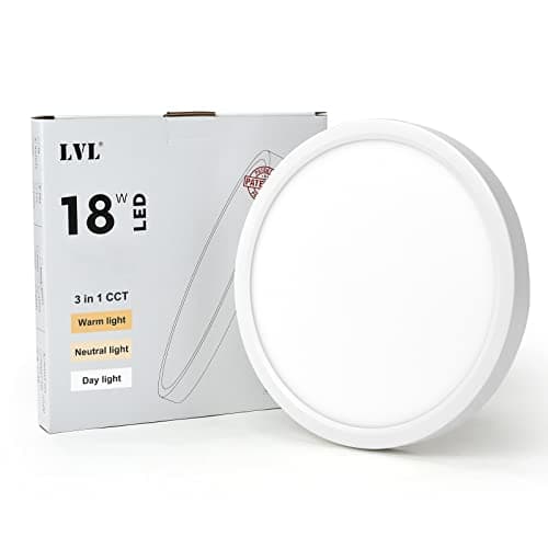 Image of LVL LED Round Ceiling Light, 18W 9inch, CCT 3 Lighting Colors, Modern Flush Ceiling Lights for Hallway, Corridor, Kitchen, Bedroom, Utility Room, Office(White, Φ23cm-18W)
