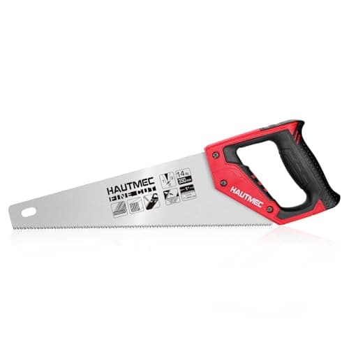 Image of HAUTMEC 350MM Universal Hand Saw, 11 TPI Fine Cut Wood Saw with Hardened Triple-Ground Teeth & Bi-Material Ergonomic Handle, Compact Handsaw for Wood, Plastic, PVC, Laminate & Branch Cutting – HT0024