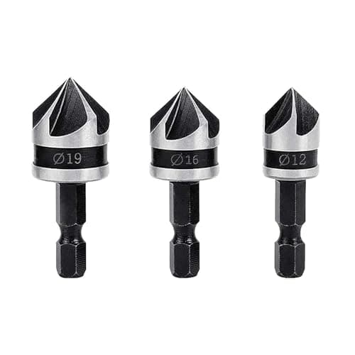 Image of 3 PCS countersink drill bit, 1/4 Inch Hex Shank 5 Flute 90 Degree Chamfering Countersink Drill Bit Set, for Wood, Countersink Bits, for Wood Plastic Aluminium Chamfering (12mm, 16mm, 19mm)
