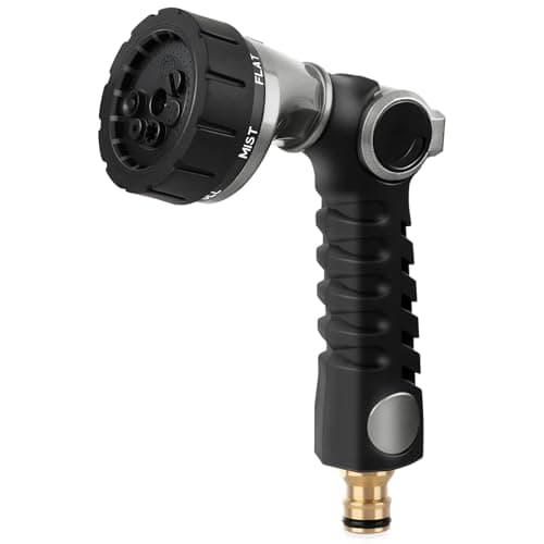 Image of RESTMO Garden Hose Pipe Spray Gun, Heavy Duty Metal Hose Sprayer with 7 Watering Patterns, Thumb Flow Control, High Pressure Water Sprayer for Outdoor Lawn & Plant Watering, Car & Pet Washing, Silvery