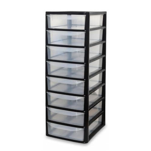 Image of Khanary Plastic Storage Drawer A4 Medium Storage Box Multipurpose Office Desktop Tabletop Counter School Bedroom Garage Kids Room Clear Black & Silver (Black Clear, A4 8 Tier Small Black Clear)