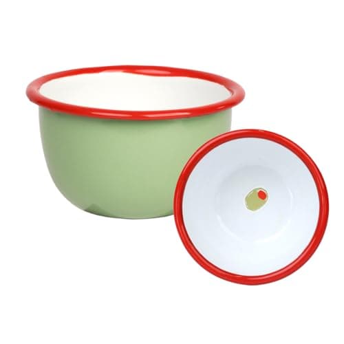 Image of Talking Tables Bon Appetit Handmade Olive Enamel Bowl Vintage Green, Durable Snack Serving Dish for Peanuts, Crisps, Olives, Sauces, Dips, Fruits, Lightweight Easy to Clean, Dishwasher Safe 10cm