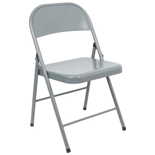 Image of Harbour Housewares Grey Metal Folding Chair with Rubber Bumper Feet - Lightweight Matte Foldable Desk Chair Metal Garden Seats for Indoor, Outdoor Activities, Guests, Conferences