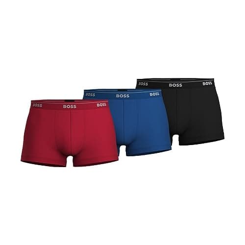 Image of Hugo Boss Men's 3-pack Cotton Trunk3 ?????3? ? ???3 ???????paquete De 3 Baúles De Algodón.????? ?? ?????? ?????3er Trunks, New Red/Blue/Black, M UK